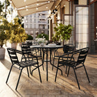 Flash Furniture 31.5" Round Glass Metal Table with 4 Black Metal Aluminum Slat Stack Chairs-Set Includes Table and 4 Chairs