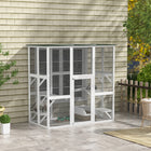 PawHut 71" L Outdoor Catio Cat Enclosure with Asphalt Roof and Jumping Platforms - White-Expandable design to connect indoors and outdoors 