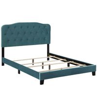 Modway Amelia Performance Velvet Queen Bed - Sea Blue-Modern Bed Frame With Headboard