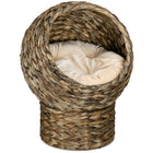 PawHut Wicker Cat Bed with Cushion and Stand - Dark Brown-Features a rotating basket that turns to two positions, open side up or to the front 
