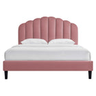 Modway Daisy Performance Velvet Queen Platform Bed with Tapered Wood Legs - Dusty Rose-Wood Slat Support System