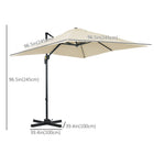 Outsunny 8' L x 8' W Square Patio Hanging Offset Umbrella with 360° Rotation - White-Aluminum pole and eight steel ribs with powder coating support a UV resistant 200g polyester cloth canopy for years of beautiful use  