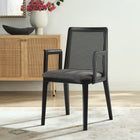 Modway Monarch Wood and Rattan Dining Armchair - Black/Grey-Fabric Upholstered Seat