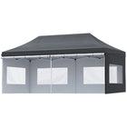 Outsunny 20 ft W x 10 ft L Pop-Up Canopy Instant Tent Shelter with Roller Bag - Black-20' x 10' party tent with four removable walls, great for outdoor event use