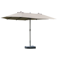 Outsunny Patio Umbrella with Lift Crank - 15' - Light Grey-15ft long double-sided canopy umbrella keep shaded on any balcony, terrace, garden market or others