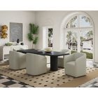 Manhattan Comfort Anna Round 23.23" Modern Faux Leather Upholstered Dining Armchair - Stone Grey - Set of 2-Heavy Plastic Foot Padding
