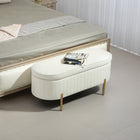 HOMCOM Channel Tufted Upholstered Bedroom Ottoman Bench - Cream White-Lift top design with double hinges for safe, easy access