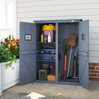 Outsunny Wooden Garden Shed with Two Windows - 4 x 1.5ft - Dark Grey-Magnetic closings on the two doors, with two small windows to let the light in 
