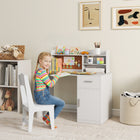 Qaba Kids Desk & Chair Set, Study Table & Chair Set with Storage - White-Includes a unique corkboard for displaying artwork, schedules, and creative ideas
