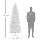 HOMCOM 7' Tall Pencil Artificial Christmas Tree with Steel Base - White-Foldable metal base simplifies storage and setup