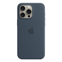 Apple Silicone Case with MagSafe for iPhone 15 Pro Max - Storm Blue-The silky, soft-touch finish of the silicone exterior feels great in your hand