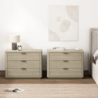 Manhattan Comfort Evelyn 32" Modern 3-Drawer Nightstand 2-Piece Set - Natural-Includes 3 Full Extension Drawers
