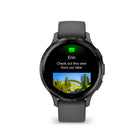 Garmin Venu 3S Watch - 41 mm - Slate Stainless Steel Bezel with Pebble Gray Case and Silicone Band-Enjoy the convenience of making and taking phone calls from your wrist — even use your smartphone’s voice assistant to respond to text messages and more (when paired with your compatible iPhone® or Android™ smartphone); plus, you can respond to texts via voice, or Android users can text directly from their smartwatch