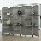 HOMCOM 6 Panel Freestanding Room Divider with Shelves for Bedroom - Grey-Elegant hand-woven design on a solid pine frame adds a modern touch 
