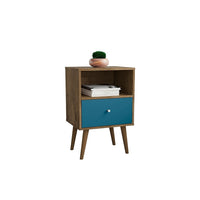 Manhattan Comfort Liberty 1.0 Nightstand, Rustic Brown/Aqua (203AMC93)-Modern Nightstand for Bedroom or Living Room use.