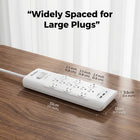 Huntkey 6' Flat Plug Surge Protector Power Strip with 12 Outlets and 3 USB Ports - White-Comes with a durable 6-foot extension cord and a flat plug design, allowing for flexible placement behind furniture while reaching distant wall outlets easily.