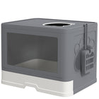 PawHut Cat Litter Box with Front Enter & Top Exit Tray - Grey-Convenient front entry and top exit for easy access