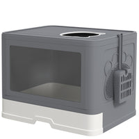 PawHut Cat Litter Box with Front Enter & Top Exit Tray - Grey-Convenient front entry and top exit for easy access