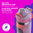 Bubba Kids Flo Water Bottle - 16 oz (473 ml) - Wide Mouth - Silicone Sleeve - Push Button Lid - Lavender/Frost/Tie Dye-Body and lid are top-rack dishwasher-safe for easy cleanup