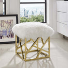 Modway Intersperse Sheepskin Ottoman - Gold/White-Gold Stainless Steel Base
