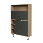 Nexera Slim Bar Cabinet - Secretary Bookcase Desk With Storage - Nutmeg & Charcoal Grey-Designed and made in Canada with CARB II/FSC Certified particle board and MDF materials.  Ships in 24-48H from order date. Assembly required