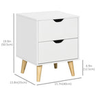 HOMCOM Modern Nightstand with 2 Drawers and Wood Legs - White-Slightly slanted wood legs help keep the table balanced at all times
