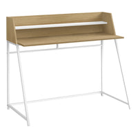 Monarch Specialties 7543 48" Computer Desk - Natural/White Metal-Computer desk in a natural wood-look finish featuring a small hutch with 1 long shelf in a white finish