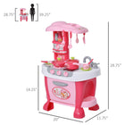 Qaba Kids Kitchen Playset with Light & Sound Function Toy Accessories - Pink - 38 Pieces-Oven is openable for baking or as storage space, and the sundries can be put on the side shelf 