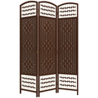 HOMCOM 3 Panel Wave Fiber Freestanding Room Divider for Home Office - Brown-This room divider is ideal for creating personal space or dividing larger rooms
