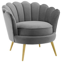Modway Admire Scalloped Edge Performance Velvet Accent Armchair - Grey-Performance Velvet Polyester Upholstery