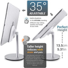 ShoppingAll Aluminum Smartphone Stand Ergonomic Tablet Holder - White-	Full Non-Slip Protective Pad: No Need To Worry For Your Cellphone/Tablet To Be Damaged While Using The Stand: Large Non-Slip Protective Pads With Rubber Cushions Ensure Your Device Can’t Slide Or Be Scratched While In Use. A Wide Round Base With Premium Aluminum Keeps The Holder Firmly Standing.