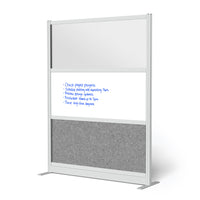 Luxor Modular Wall with Whiteboard - 53" W x 70" H - Wide Grey Frame, Frosted Acrylic, Cool Grey PET-Creates semi permanent privacy in shared spaces