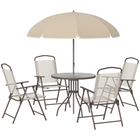Outsunny 6 Pieces Patio Dining Set with Umbrella Round Table Folding Chairs - Cream White-Suitable for outdoor parks, gardens, patios, poolside, conservatories, beaches, and more