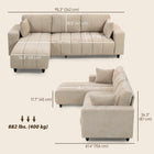 HOMCOM 3 Seater L-Shaped Sectional Couch with Integrated Seat - Beige-Linen-look fabric for great breathability