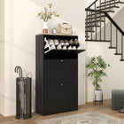 HOMCOM Modern Shoe Cabinet with 3 Flip Drawers for 12-18 Pairs - Black-Two-level adjustable shelves accommodate various shoe sizes