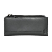 Club Rochelier Ladies Slim Clutch Wallet with Top Zipper - Black-2 ID windows