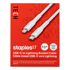 Staples TECH Lightning to USB-C Charging Cable - 3.3 ft. - White-3.3ft (1m) USB-C to Lightning Cable that can transfer data at speeds up to 480Mbps