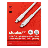 Staples TECH Lightning to USB-C Charging Cable - 3.3 ft. - White-3.3ft (1m) USB-C to Lightning Cable that can transfer data at speeds up to 480Mbps