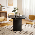 HOMCOM 43.5"-59" Convertible Round to Oval Farmhouse Extendable Table for 6-8 - Black Wood Grain-Can be used as a dining table, computer desk or conference table
