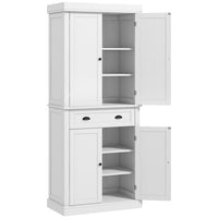 HOMCOM 72.5" H Tall Kitchen Pantry Cabinet with Drawer - White-Elegant colonial design with recessed panels and antique handles 