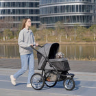PawHut Foldable Carrier and  Pet Stroller with 3 Large Wheels - Black-The comfortable, soft mat inside of this dog cart is removable and washable 