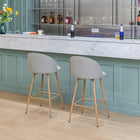 Homy Casa 26'' Counter Height Bar Stools with Grey Upholstered Fabric Seat - 2 Pack-Footrest Support: Integrated footrest enhances comfort and supports a relaxed sitting posture.