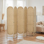 HOMCOM 6 Panel Arched Top Woven Freestanding Room Divider for Bedroom - Natural Wood-Features a unique arched top, instantly adding a bohemian vibe to space 
