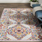 Modway Entourage Khalida Distressed Vintage Floral Lattice Area Rug - 5 ft W x 8 ft L - Ivory Blue Orange Yellow Red-Protect Floors From Foot Traffic / Furniture