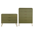Manhattan Comfort DUMBO Modern Dresser Set and 5-Drawer Tall Dresser Set - Olive Green-Modern-Contemporary with a taste of Glam Bedroom Dresser Set. Includes 1 Standard Dresser and 1 Tall Dresser.