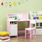 Qaba Kids Desk and Chair 2-Piece Set with Whiteboard and Storage - Pink-Made from MDF and pinewood, safe and sturdy 