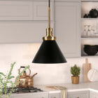 Hudson&Canal Zeno 8.5" Wide Pendant with Metal Shade - Blackened Bronze/Blackened Bronze-Handcrafted blackened bronze finish is applied to the round metal base