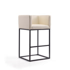 Manhattan Comfort Embassy 21" Mid-Century Modern Faux Leather Upholstered Bar Stool - Cream and Black - 2 Pack-Simplistic Tight Back Chair Design