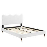 Modway Current Performance Velvet Full Platform Bed with Wood Legs and Gold Sleeves - White-Full Platform Bed