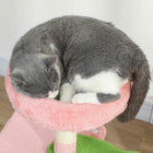 PawHut 28" Cat Tree Tower with Plush Top Bed - Pink/Green-Built with a wide base and thick boards for superior, wobble-free stability 